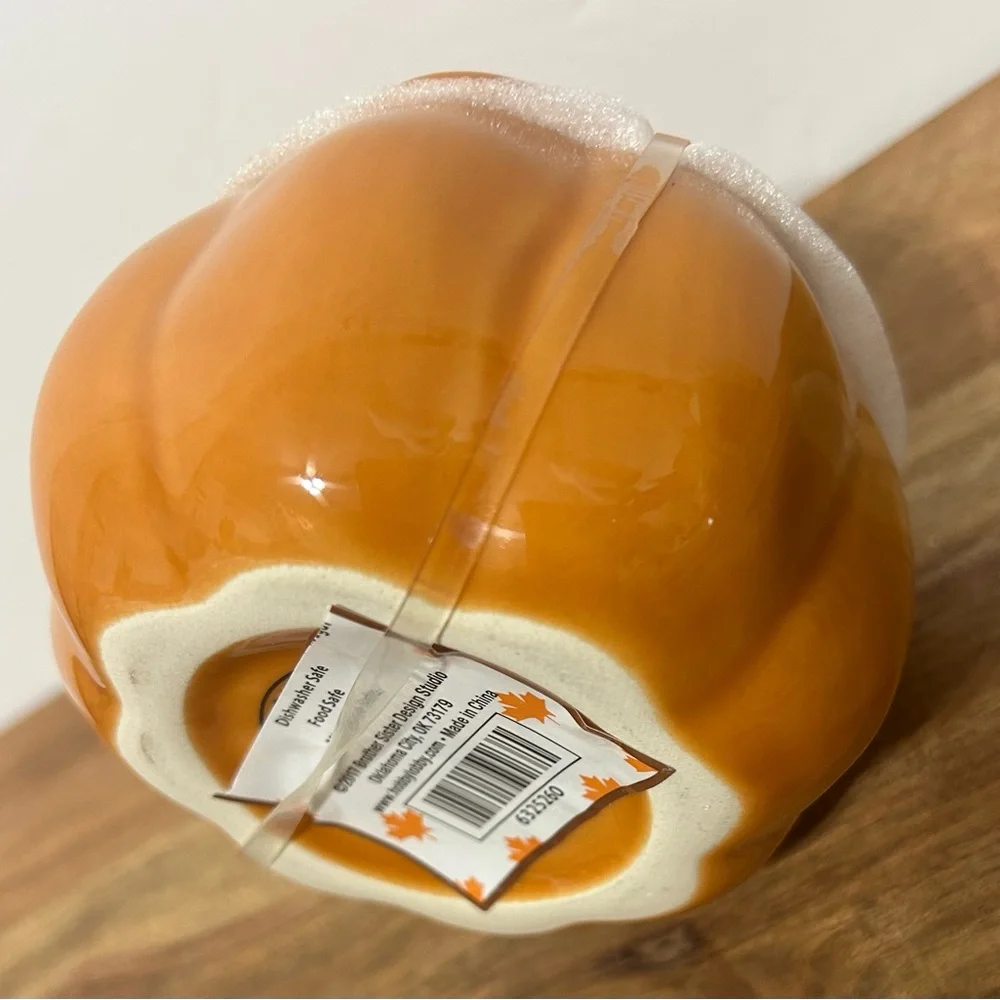 Hobby Lobby Mini Orange Ceramic Pumpkin Canister With Lid 4”X5” NEW